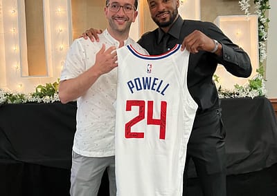 David P. Shapiro with Norman Powell after the Foundation’s launch party. Norman signed a Clippers jersey thanking LOODPS for understanding the grind.